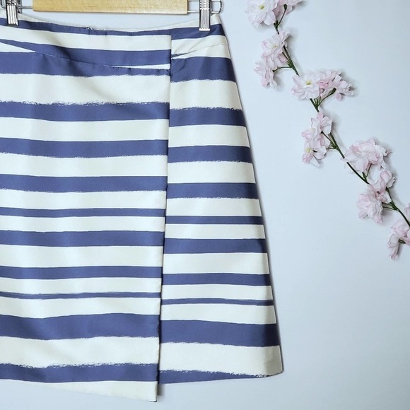 Topshop Striped Midi Skirt Asymmetric Navy Size 4 - Picture 5 of 13